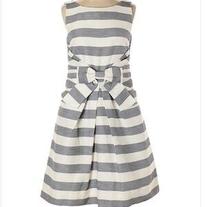 Kate Spade Jillian Dress gray & White Stripe Sleeveless Bow Pockets US6 $355